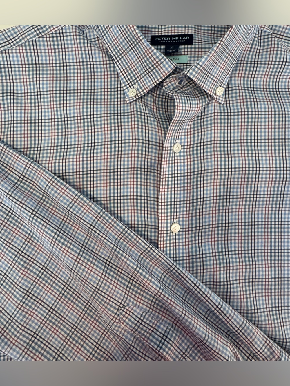 Peter Millar Men’s Check Dress Shirt — Light Blue & Red